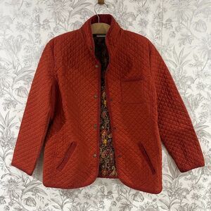 VTG Madison Studio Quilt Rust Orange Paisley Jacket Sz M Snap Corduroy Collar